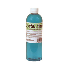 Crystal Clean, plastic bottle with concentrated liquid. Color: Clear light turquoise-blue liquid. Odor: Green Apple scent.